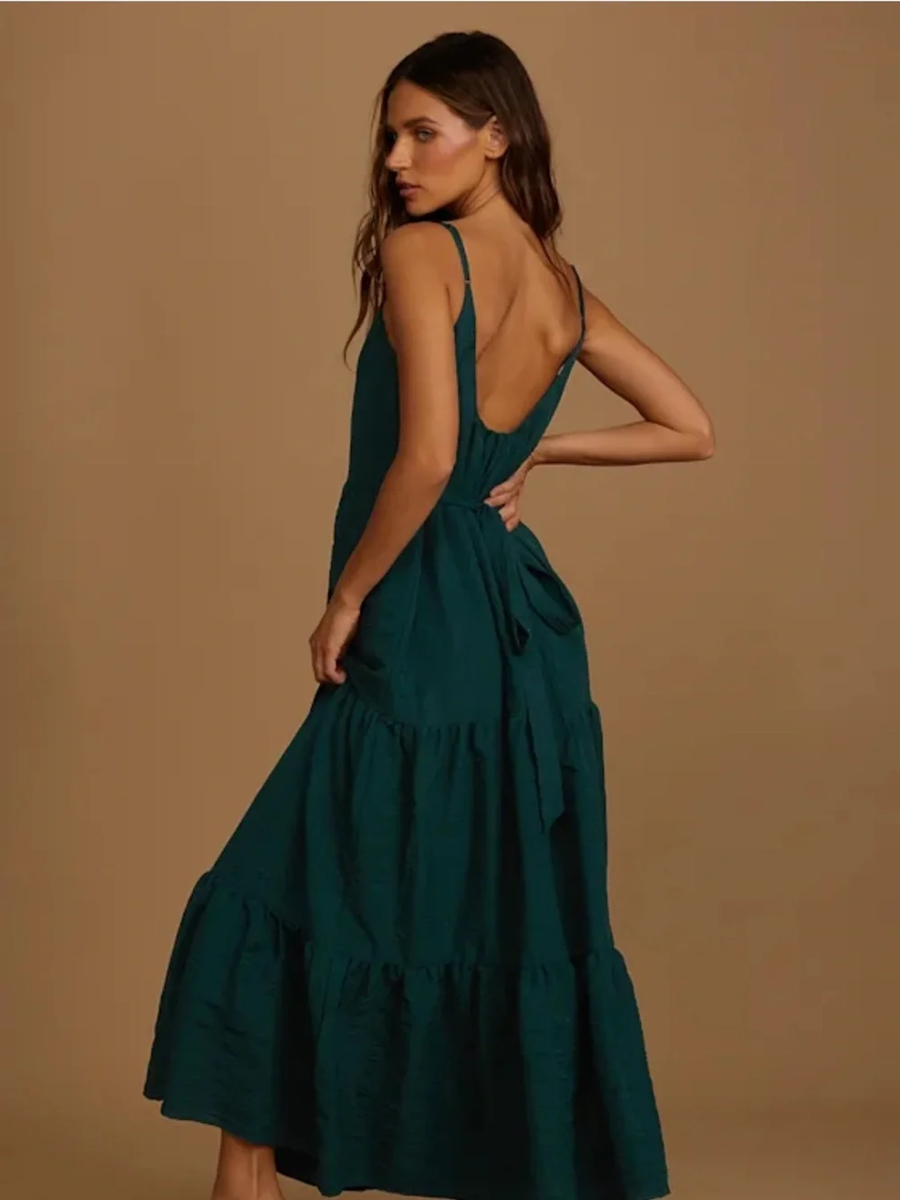 Lulus Women Maxi Dress Tiered Dark Teal Blue Sleeveless Size M